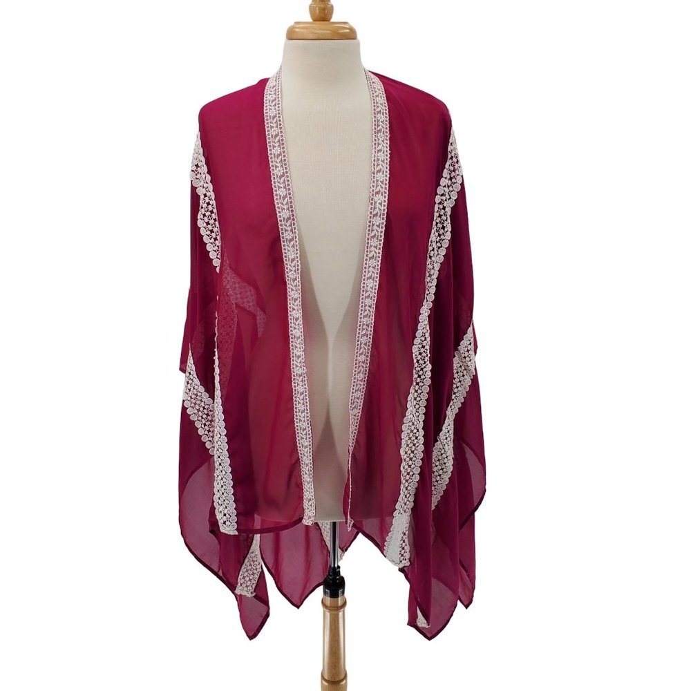 Cato Womens Embroidered Sheer Lightweight Carigan Sweater One Size Fushia Purple